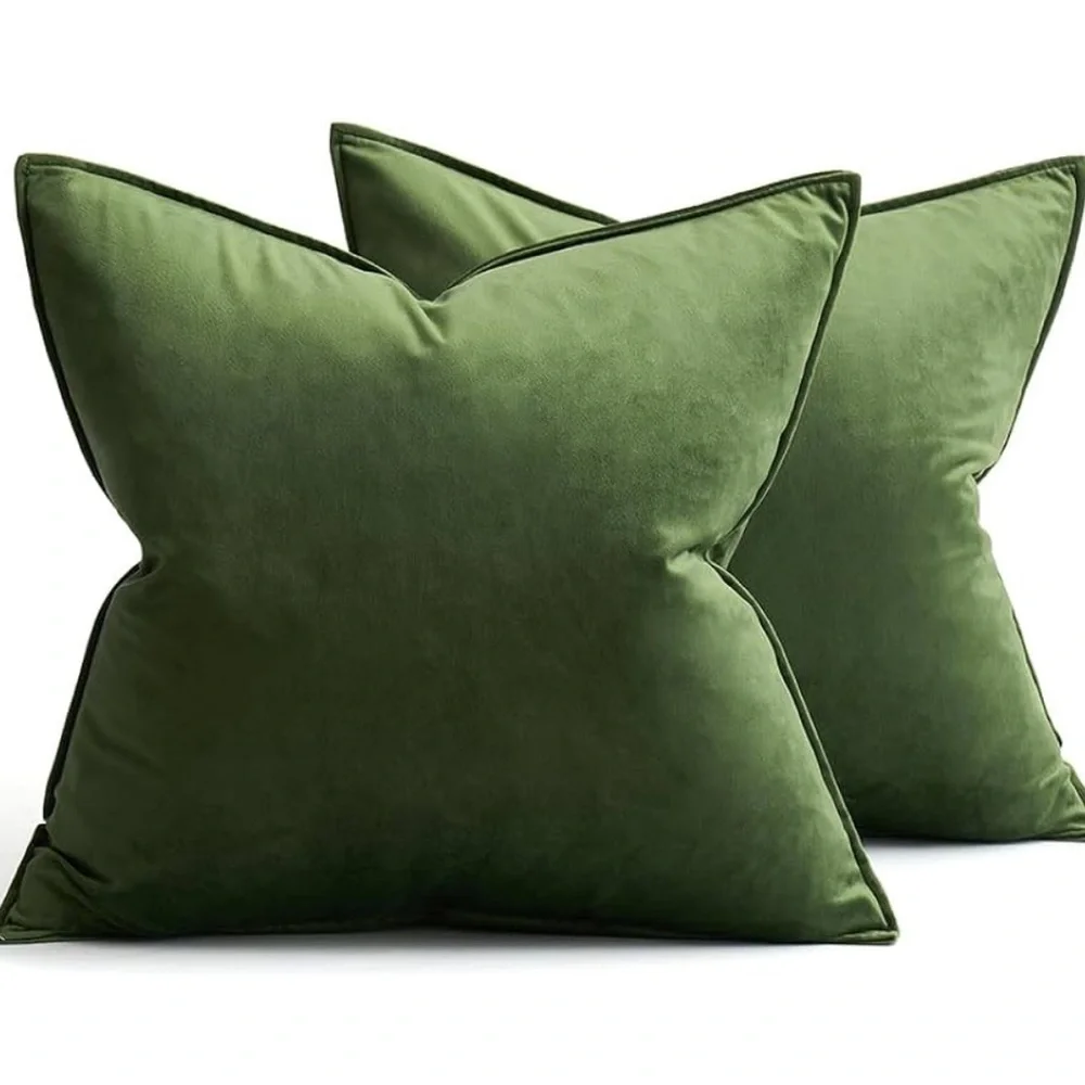 🆕 Olive Green VELVET Euro Accent Pillow Covers Luxury High End Hotel Vibes NWT